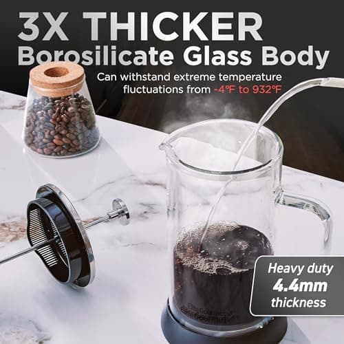 Elite Gourmet FP1223X French Press 34-Ounce, Double Wall Insulated Heavy Duty Thick High-Heat Borosilicate Glass, BPA-Free, Cold Brew Coffee Maker, 1-Liter 5