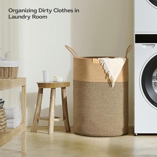 Nunsino Laundry Hamper 95L,Large Laundry Basket for Clothes,Decorative Storage Basket for Blankets,Cotton Rope Woven basket for bedroom,Dark Brown 3