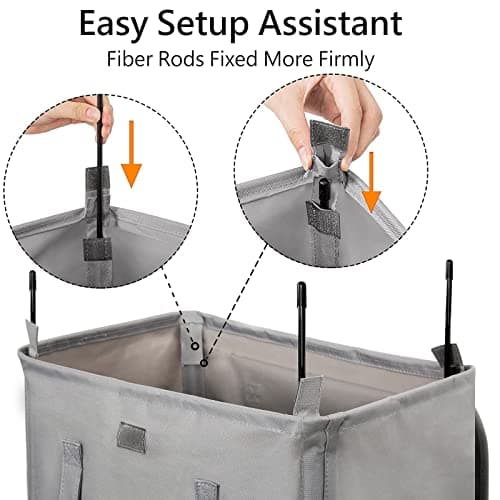 WOWLIVE 100L Laundry Hamper with Lid, Large Foldbale Laundry Basket with 2 Removable Bags and Handles, Tall Collapsible Dirty Clothes Hamper for Laundry Room, Bathroom, Dorm (Grey) 7