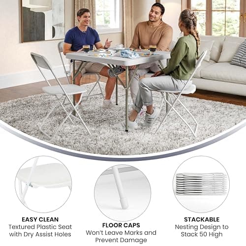 Flash Furniture Hercules Series Plastic Folding Chair - White - 4 Pack 650LB Weight Capacity Comfortable Event Chair-Lightweight Folding Chair 5