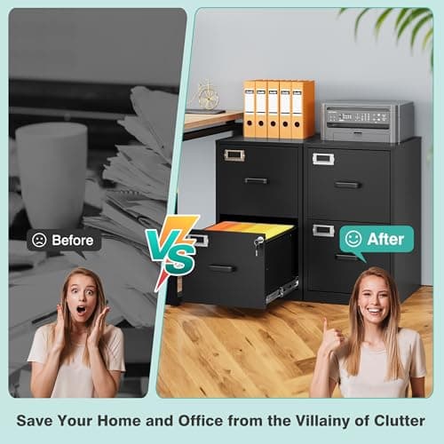 SISESOL 2 Drawer File Cabinet with Lock,Narrow Vertical Filing Cabinet,Under Desk File Cabinets,Black Metal File Cabinets for Home Office,Fit Letter/A4/Legal Size File,Easy Assembly 9