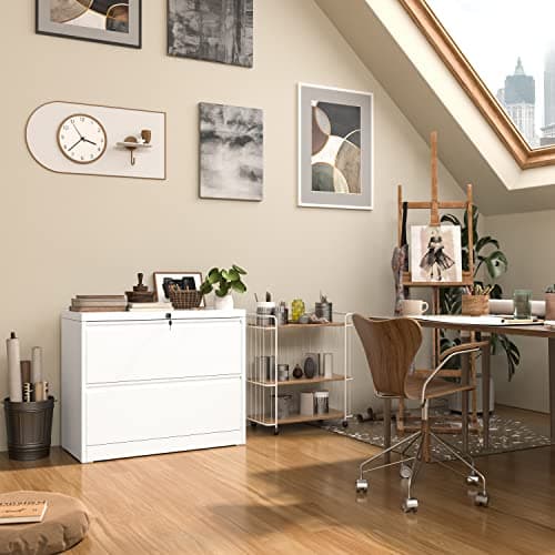 INTERGREAT 2 Drawer Lateral File Cabinet with Lock, White Lateral Filing Cabinet, Locking Metal Steel Wide File Cabinets for Home Office 6