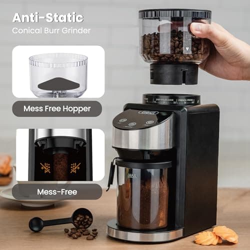 Gevi Coffee Grinder Electric,Coffee Bean Grinder with 35 Grind Settings for Espresso,Drip,French Press,Burr Coffee Grinder for Home Use,Anti-static Design,Black 9