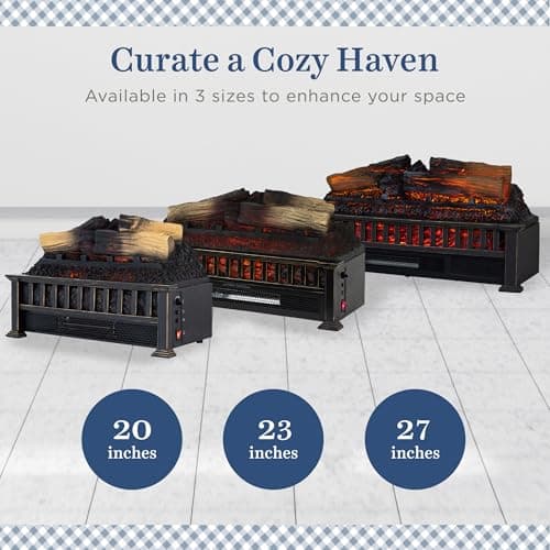 Country Living Electric Fireplace Logs, 23” LED Electric Fireplace Inserts with Infrared Heater, Electric Heater Heats up to 1000 Sq. Ft., Remote Controlled Infrared Heaters for Indoor Use, Blackf 7