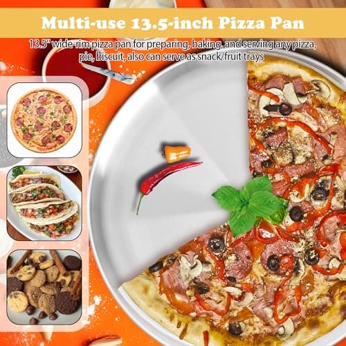 AWTBDP 13½ Inch Pizza Pan for Oven, Non-Stick Large Round Stainless Steel Pizza Pans, Durable Non-Toxic Pizza Tray for Cookie Pizza Pie Cake, Easy Clean & Dishwasher Safe 5