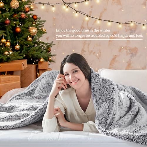 SEALY Electric Blanket Heated Throw 50"x60" Soft Double Sherpa Super Cozy with 6 Fast Heating Levels & 2-10 Hours Auto-Off, Over-Heat Protection, Machine Washable, Charcoal 9