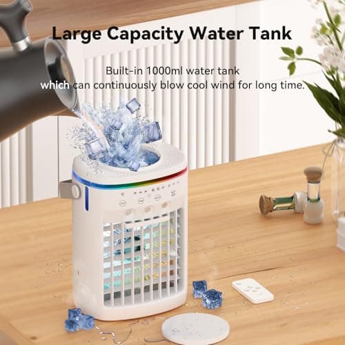JOUJBAIL Portable Air Conditioner,Cooling Fan with 3 Speeds &3 Modes,2-8H Timer,1000ml Water Tank, Remote Control,4 in 1 Humidifier, Air Conditioner,Fan,Night Light,Evaporative Air Cooler for Home 6