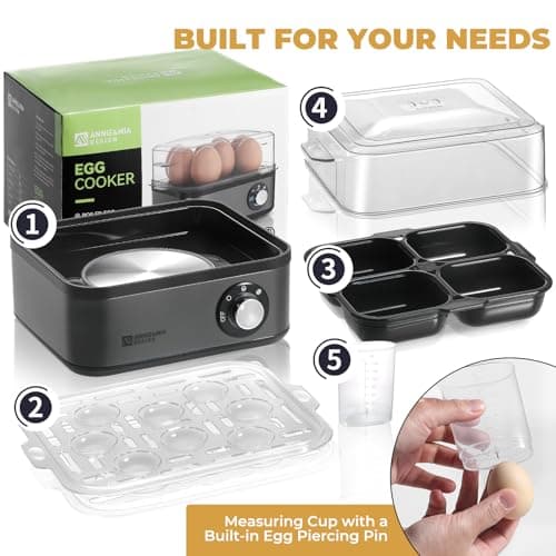 Annie & Mia Design Stainless Steel Electric Rapid Egg Cooker, 8 Egg Capacity 500W, Soft/Medium/Hard Boiled Egg Boiler Poacher Steamer Omelet Maker, Knob Auto Shut-Off, with Recipe Guide Book (Black) 7