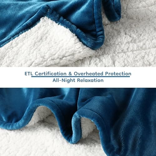 Electric Heated Blanket Full Size 72"x84", Dual-Sided Soft Flannel & Sherpa, LCD Display 10 Heat Settings with 1-12H Timer & Overnight Safe, Bed & Couch, Machine Washable, Lake Blue 7