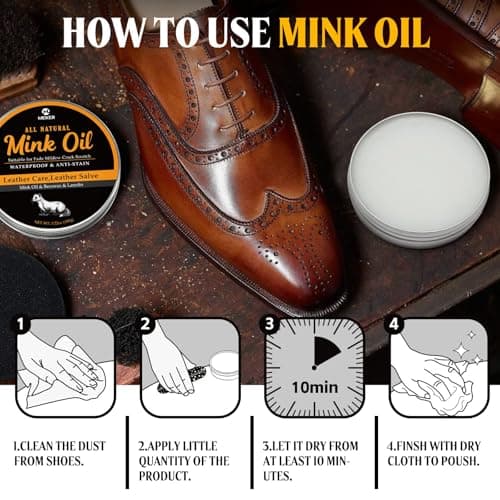 MEKER Mink Oil for Leather Boots, Leather Conditioner and Cleaner 3.52 oz-All-Natural Waterproof Soften and Restore Shoes 6