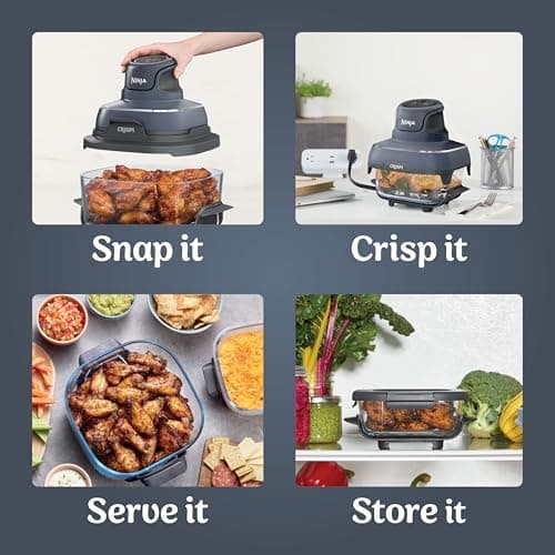 Ninja Crispi Air Fryer, Microwave, Freezer & Dishwasher Safe, Non Toxic Glass Portable Cooking System, 4 QT & 6 Cup Glass Containers with Storage Lids, Easy Meals, Air Fry, Bake, Grey (Renewed) 6