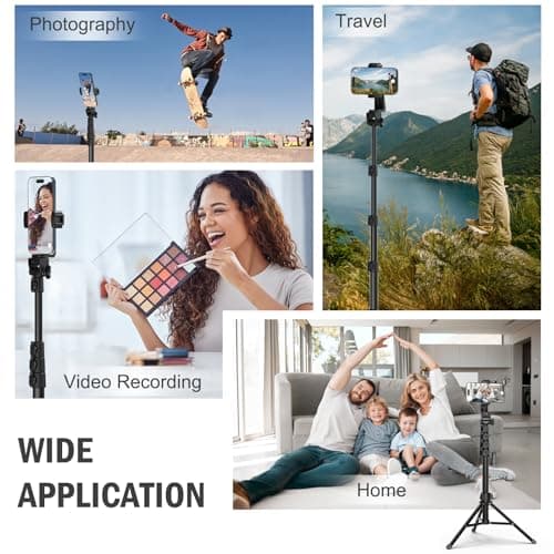 Liphisy 64” Tripod for Cell Phone & Camera, Phone Tripod with Remote and Phone Holder, Sturdy & Stable Height Adjustable Multi-Angle Shot Selfie Stick Tripod for Video Recording 6