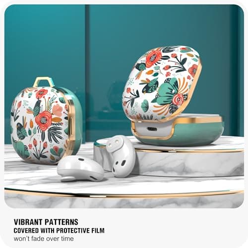 wenew Case Cover for Galaxy Buds 2/ Galaxy Buds Pro/Galaxy Buds Live, Cute Patterns Hard Shell with Key Chain Clip for Girls Kids Women Men (Mint) 6