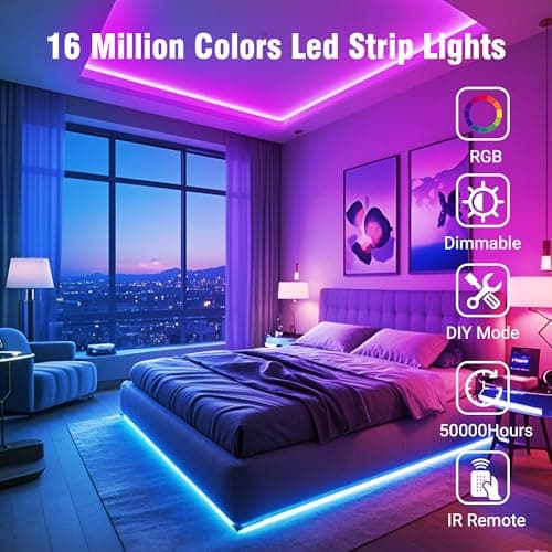 VOLIVO 100ft Led Strip Lights for Bedroom, Color Changing Led Light Strips Kit with Bluetooth App Control and IR Remote, RGB Music Sync Lighting for Room, Home Decor 3