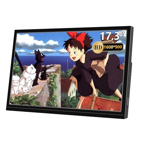 Portable Monitor 17.3-Inch Full HD 60HZ HDMI USB-C Laptop External Travel Display with Built in Speakers and Invisible Stand, Suitable for Mac Smartphones PS4/PS5 Switch Second Display