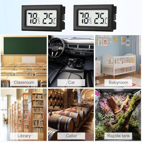 JEDEW 2 Pack Mini Digital Hygrometer Thermometer Gauge, Indoor Outdoor Temperature Humidity Meter for Humidifiers Greenhouse Reptile Plant Humidors, Large LCD Screen, Display in Fahrenheit (℉) (2) 7