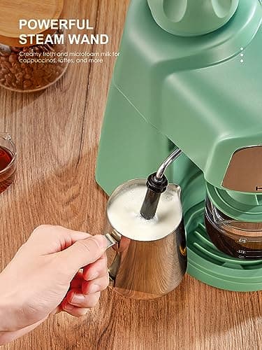 Ihomekee Espresso Machine, 3.5Bar Espresso and Cappuccino Machine with Preheating Function, 4 Cup Coffee Maker with Milk Frothing Function and Steam Wand (Green), CM6810 7