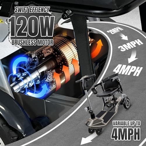 ZiiLIF R3b-Mobility Scooters for Seniors Adults Ultra Lightweight 37.5 Ibs Electric Folding 4 Wheel Mobility Scooter with Cup Holder, Compact & Convenient for Travel Airline Approved, Gray 5