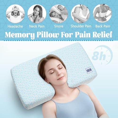 Polyaround Cooling Cube Pillow for Side Sleepers, 40D High-Density Memory Foam Support Head Crevical Square Pillow for Neck and Shoulder Pain, 24 ”x12 x5”, Blue 5