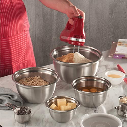 FineDine Stainless Steel Mixing Bowls Set with Lids, Home Kitchen Cooking Essentials Household Must Haves for Baking, 5 Pieces 6