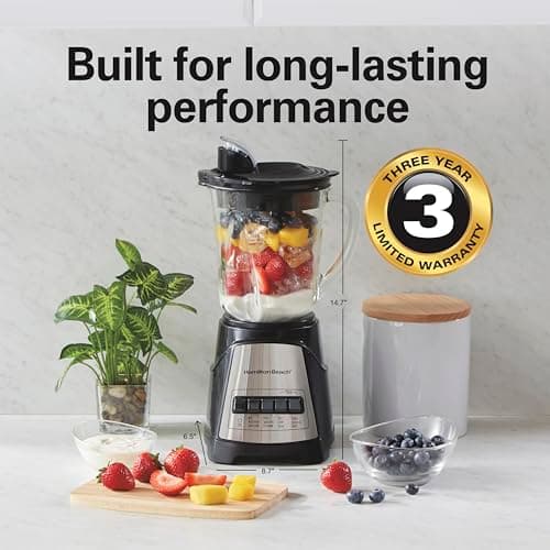 Hamilton Beach Power Elite Wave Action Blender For Smoothies, 40 Oz Glass Jar, 12 Functions Including Puree, Crush Ice, 700 Watts - Black (58148A) 7