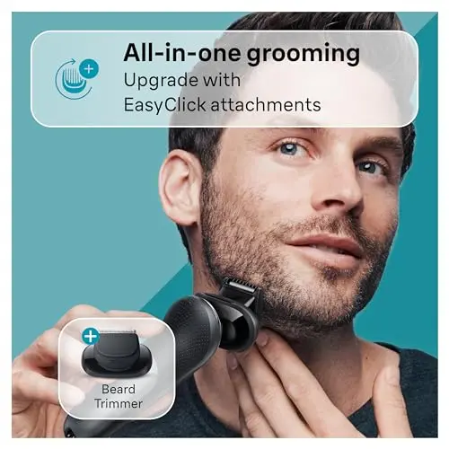 Braun Electric Shaver for Men, Series 7 7127cs, Wet & Dry Shave, Turbo & Gentle Shaving Modes, Waterproof Foil Shaver, Engineered in Germany, with Beard Trimmer, Charging Stand, Space Grey 7