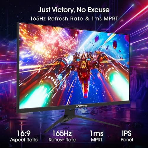 Sceptre New 27-Inch Gaming Monitor, FHD 1080p, Up to 180Hz, 1ms, DisplayPort, HDMI x3, FreeSync, FPS/RTS, 100% sRGB, Built-in Speakers, Machine Black (E275B-FPT165 Series, 2026) 5