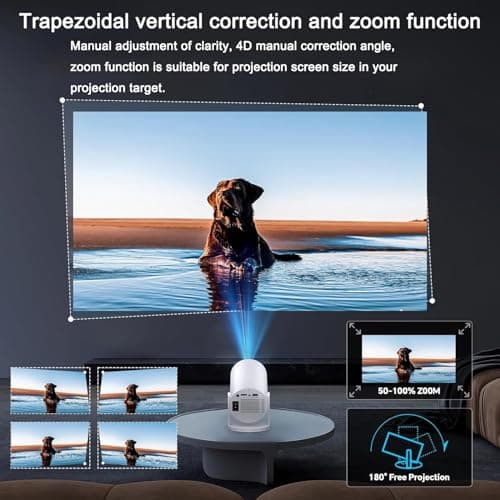 Projector,Mini Projector with Wifi and Bluetooth With Android 11,Smart Protable Proyector Portátil 4k, Auto Horizontal Correction, 180° rotation,Outdoor Projector for Phone/TV Stick/Laptop 6