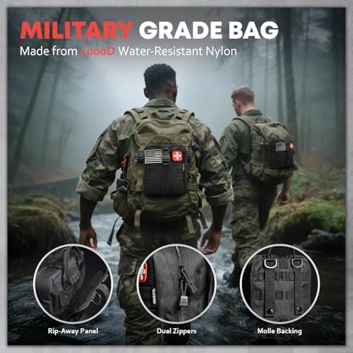 Trauma First Aid Kit - IFAK Trauma Kit with Trauma Bandage, Splint, Tourniquet, Wound Care, Bleeding Control - Tactical Molle Pouch for Military, Combat, Camping, Home, Hiking,Travel- Black 7