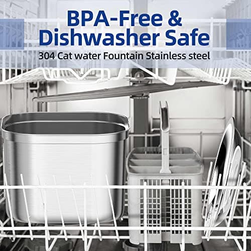 Homtyler Cat Water Fountain, Stainless Steel Pet Water Fountain for Cats Inside, 3 Filters&Ultra-Quiet Pump, 2.2L/73oz Automatic Dog Dispenser Water Bowl, Multiple Pets Water Fountain 7