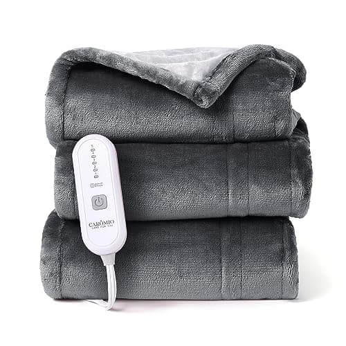 CAROMIO Heated Blanket Electric Throw, Reversible Two-Color Flannel Heating Blankets, Soft Heated Throws for Couch with 5 Heat Settings and 4 Hours Auto Shut Off, Dark Grey/Light Grey, 50"× 60"