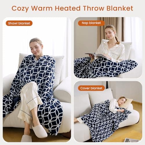Heated Throw Blanket Electric Blanket with Built-in Button Controller 50"x60" One-Touch Ultra Cozy Soft Warm Heating Electric Blanket with 4 Heat Levels & 4 Hours Auto-Off Overheat 5