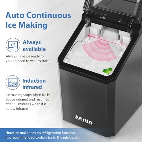 Aeitto Nugget Ice Maker Countertop, 55lbs/Day, Large Capacity Chewable Ice Maker, Rapid Ice Release in 5 Mins, Self-Cleaning with Stainless Steel Housing Ice Machine for Home Office and Party, Black 6