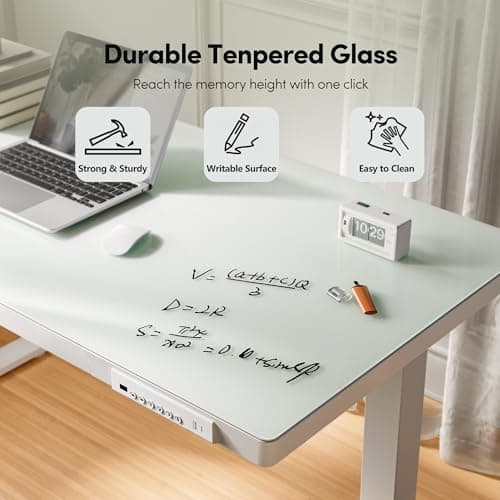 FEZIBO 48 × 24 Electric Standing Desk with Drawers, Whole-Piece Glass Adjustable Height Desk, One-Piece Quick Install Adjustable Sit Stand Desk, White 5