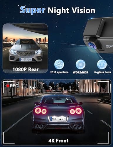 Dash Cam Front and Rear Camera, 4k+1080P WiFi Dual Dash Cam with APP, 3’’ IPS Dash Camera for Cars with Free 64GB Card, Otovoda Dashboard Camera with Night Vision, 24/7 Parking Monitor, WDR 5
