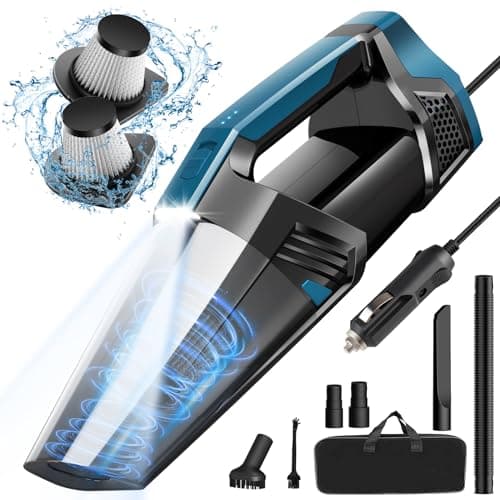 Car Vacuum - Portable Vacuum Cleaner with 16.4ft Cord, Bag, LED Light & Attachments - DC 12V High Power Small Vacuum, Car Accessories