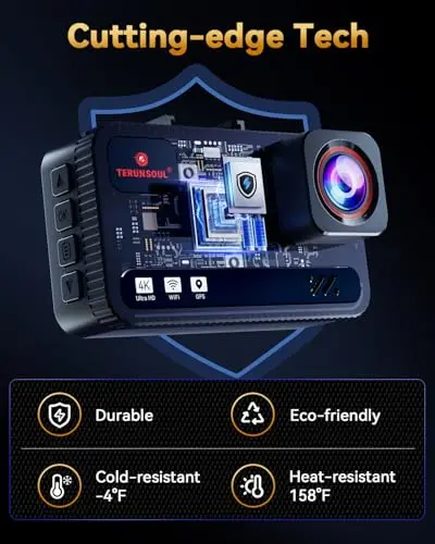 TERUNSOUl 4K+4K Dash Cam Front and Rear, Free 128GB Card Included, 5.8GHz WiFi Dash Camera for Cars, Built-in GPS, G-Sensor, 170°Wide Angle, 3" IPS Screen, 24H Parking Mode, Support 512GB Max 9