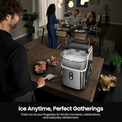 Kismile Nugget Ice Makers Countertop,Portable Ice Machine with Crushed Ice, 35lbs/Day,Self-Cleaning,One-Click Operation for Home Use(Silver) 5