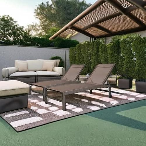 Crestlive Products Lounge Chair Outdoor Set of 2, Aluminum Pool Chaise Lounge Chairs, Adjustable Five-Position Tanning Recliner, All Weather for Patio, Beach, Yard, Pool (Brown) 5