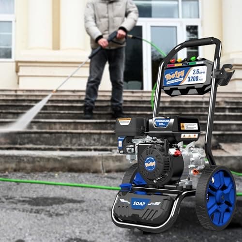TOOLCY Gas Pressure Washer 3200 PSI & 2.6 GPM, High Performance Engine, Includes Swivel Spray Gun and Wand, 35FT Power Washer Hose, 5 Nozzle Tips, Onboard Soap Tank, for Cars/Driveways/Homes 9