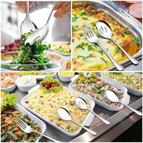Homikit Large Serving Utensils Set, 6-Piece Stainless Steel Serving Spoons Slotted Spoons Forks, 9.8 Inch Big Metal Hostess Set for Catering Buffet Banquet Party Kitchen Restaurant, Dishwasher Safe 5