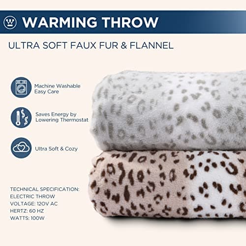 Westinghouse Heated Throw Blanket, Leopard Electric Throw Blanket, Luxury Faux Fur to Flannel Reversible, 6 Heating Levels & 2-10 Hours Time Setting, Machine Washable(Throw, 50"x60") 8