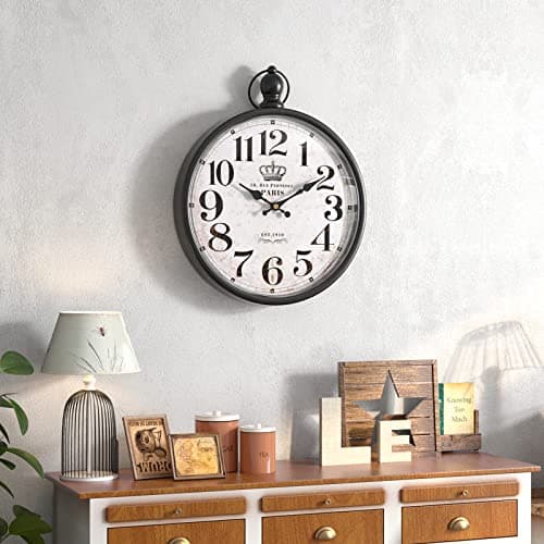 Menterry Retro Round Wall Clock. Black Vintage Antique Style Decor Wall Clocks for Kitchen,Farmhouse,Bedroom,Bathroom,Office, (11.8" H x 9.3" W) 5