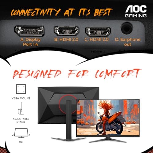 AOC C27G4ZH 27" Curved Frameless Ultra-Fast Gaming Monitor, FHD 1080p, 0.3ms HDMI 240Hz/DP 280Hz, 1500R, AMD FreeSync, HDR, Height Adjustable, 3-Year Zero Dead Pixel Guarantee 6