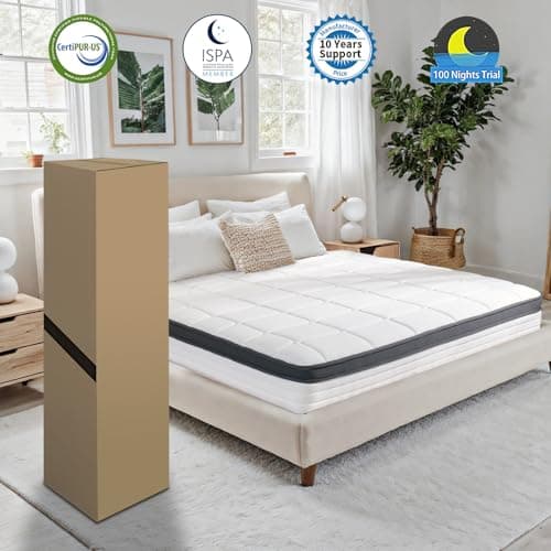 KUDSQ Queen Size Mattress, 10 Inch Queen Mattress in a Box with Memory Foam and Pocket Spring for Pressure Relief & Comfort Sleep, Medium Firm Feel, Fiberglass Free Bed in a Box/CertiPUR-US 7