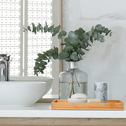 Chengu 3 Pcs Bamboo Vanity Trays for Bathroom Small Wooden Serving Tray for Bathroom Counter Food Appetizer Tea Dessert Kitchen Candle Tissue Toilet Tank Home Decor, 11 x 4 Inch(Rectangle Style) 5