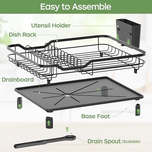 ROTTOGOON Dish Drying Rack, Stainless Steel Rustproof Dish Rack for Kitchen Counter, Sturdy Dish Drainer with Drainboard, Drainage, Utensil Holder for Various Kitchenware, 16.2"(L) x 12.6"(W), Black 7