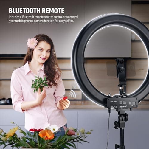 NEEWER 18" Ring Light, 58W 5500lx 5600K Dimmable CRI95 240 LEDs, Lighting with Cold Shoe Bi Color Filters Carry Bag Phone Holder for iPhone Selfie Makeup Studio Photography Video Recording, RL-18 6