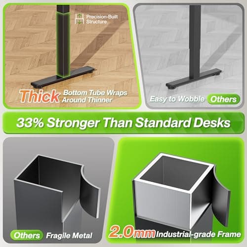 Huuger L Shaped Standing Desk with Power Outlets, 63 x 55 Inch Height Adjustable Computer Desk for Bedroom, Corner Stand up Desk for Home and Office, Work and Study, Rustic Brown 5