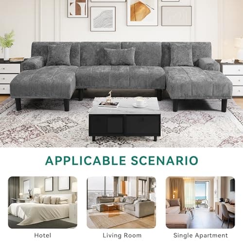 YITAHOMA Sectional Couches for Living Room, U Shaped Sofa Chenille Modern Couch with USB & Type C Charging Ports Double Chaise and Comfy Upholstered, Dark Grey 7